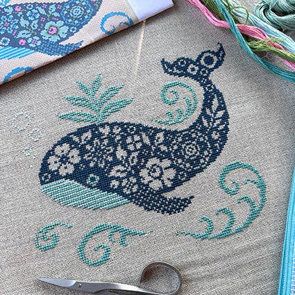 Love Poppet - Whale of a Time - Kit: 14ct Aida (raw/natural) - Pisgah Needleworks
