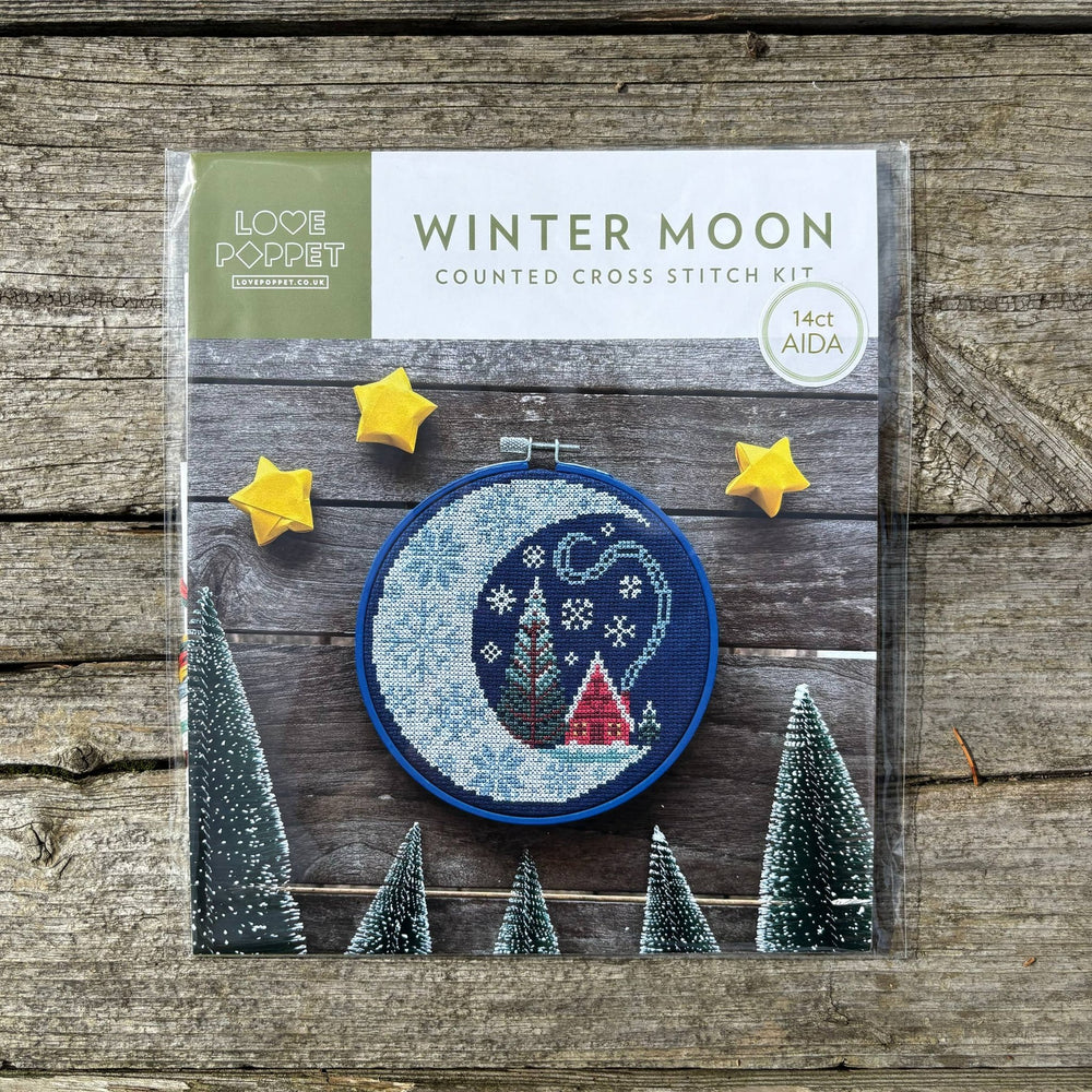 Love Poppet – Winter Moon Cross Stitch Kit | Cozy Winter Night Design - Pisgah Needleworks