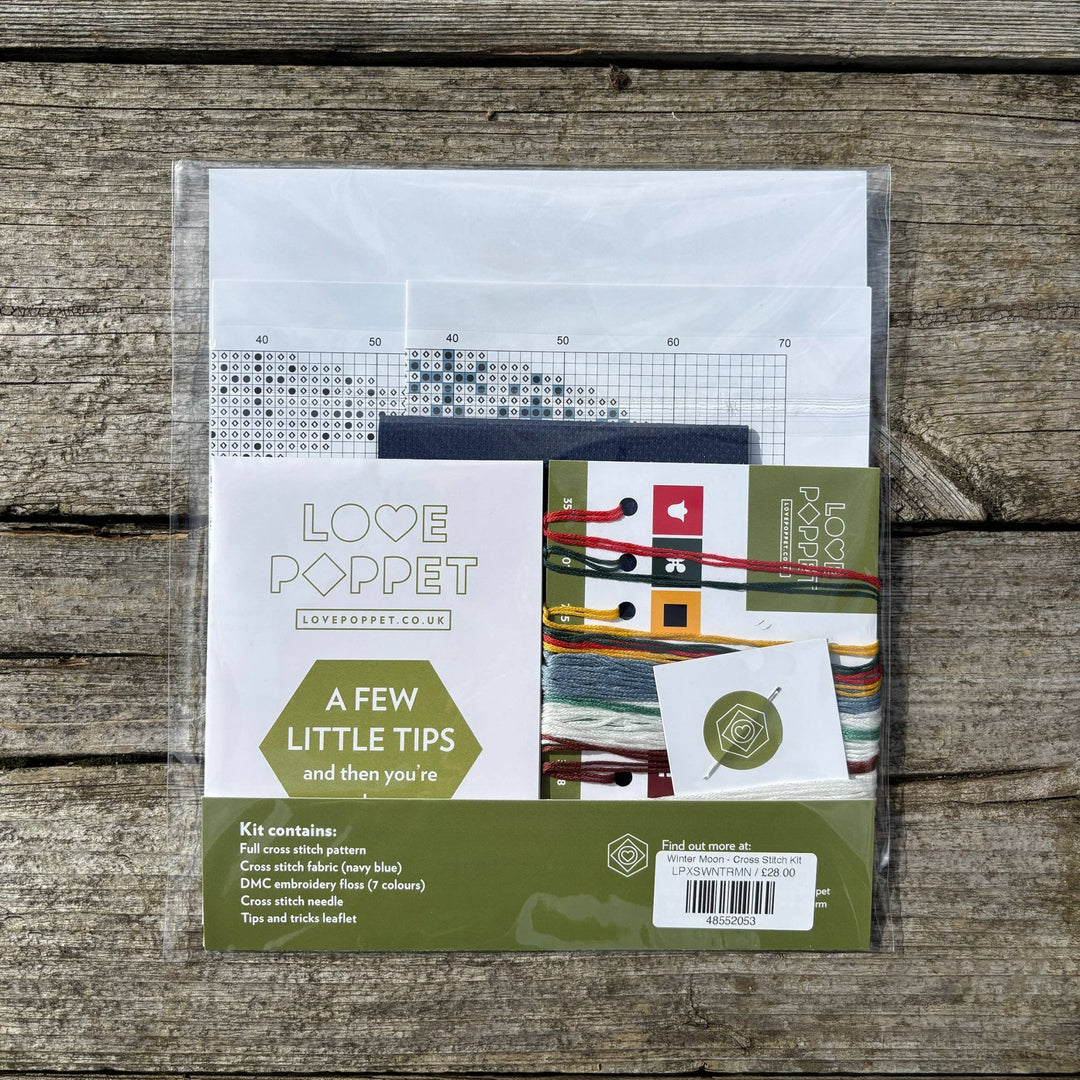 Love Poppet – Winter Moon Cross Stitch Kit | Cozy Winter Night Design - Pisgah Needleworks