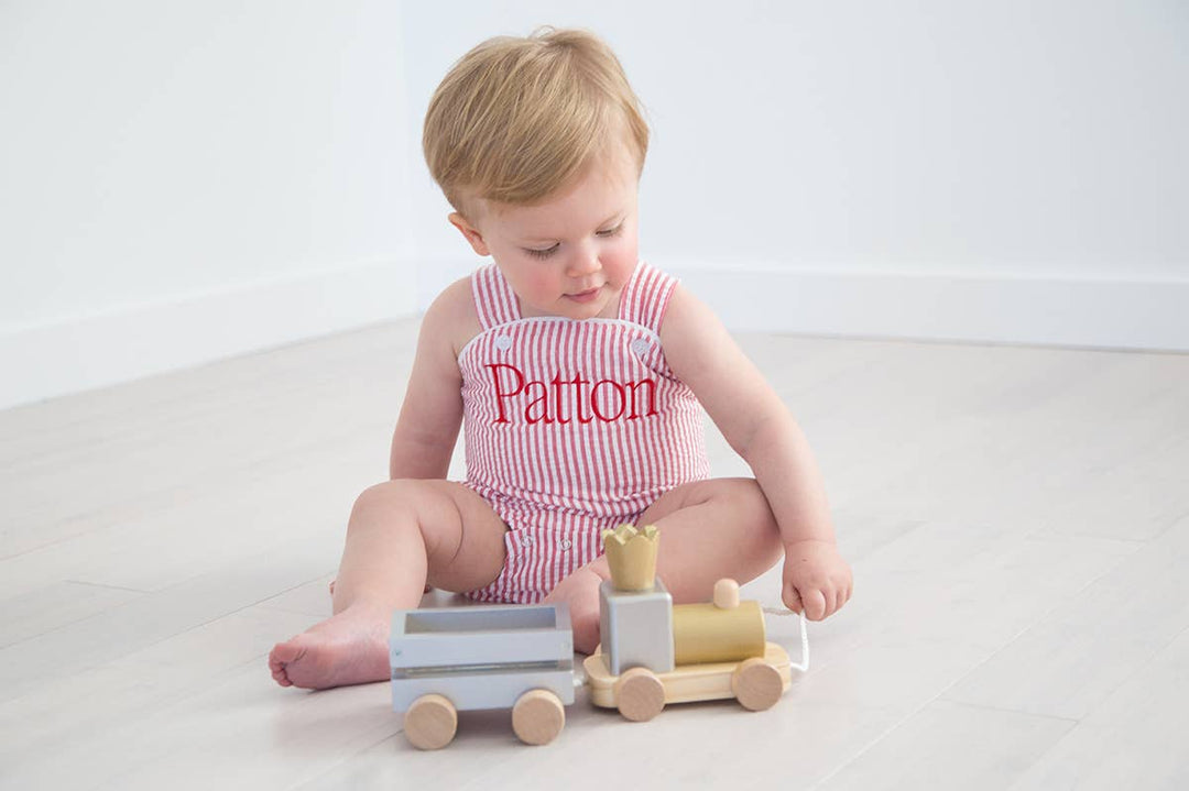 Love That Cotton - Unisex Seersucker Sunsuit - Red: 9m - Pisgah Needleworks