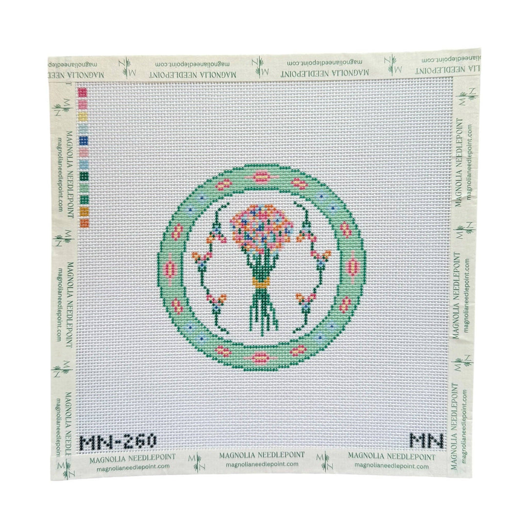 Magnolia Needlepoint - Fresh Cut Blooms Plate - Pisgah Needleworks