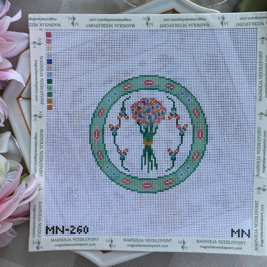 Magnolia Needlepoint - Fresh Cut Blooms Plate - Pisgah Needleworks