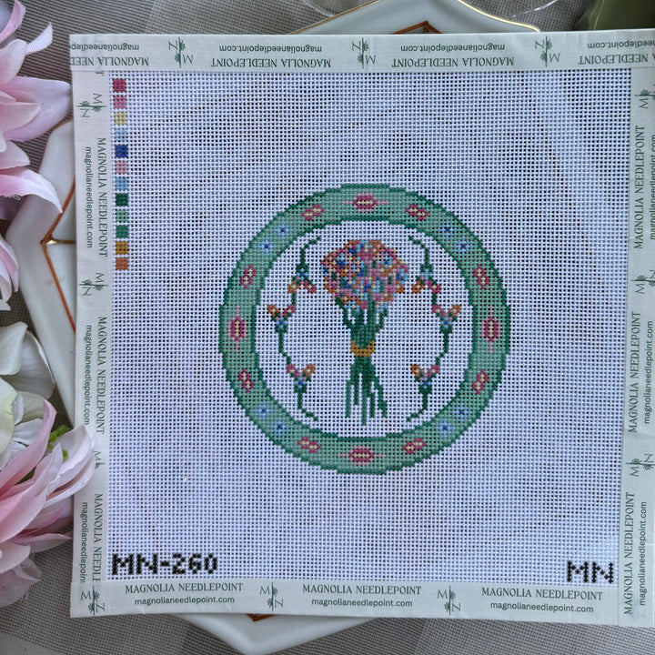 Magnolia Needlepoint - Fresh Cut Blooms Plate - Pisgah Needleworks