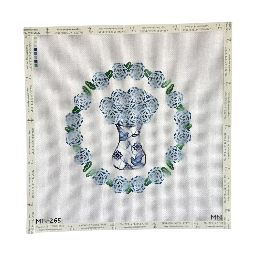 Magnolia Needlepoint - Porcelain Blooms Hydrangea Wreath - Pisgah Needleworks