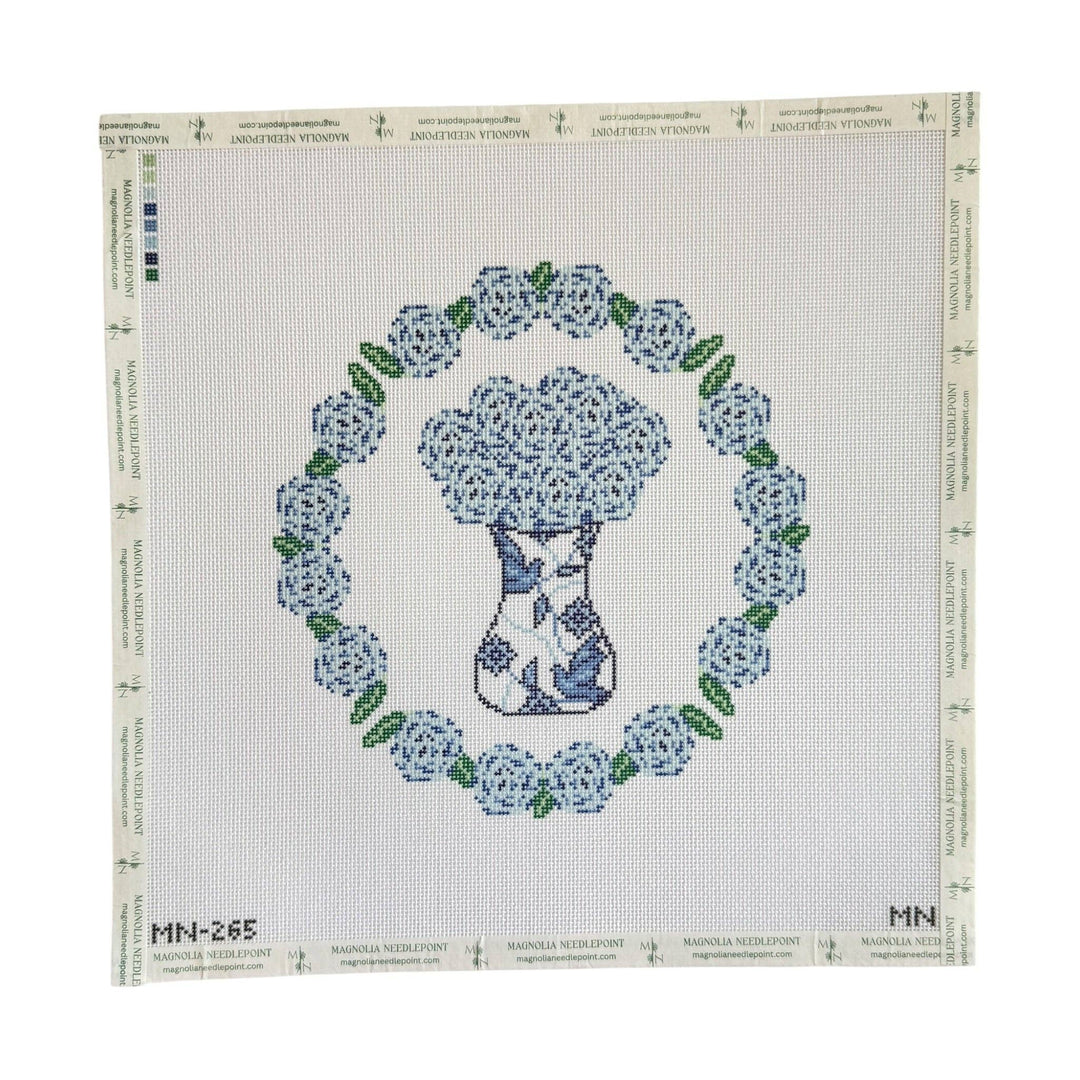 Magnolia Needlepoint - Porcelain Blooms Hydrangea Wreath - Pisgah Needleworks