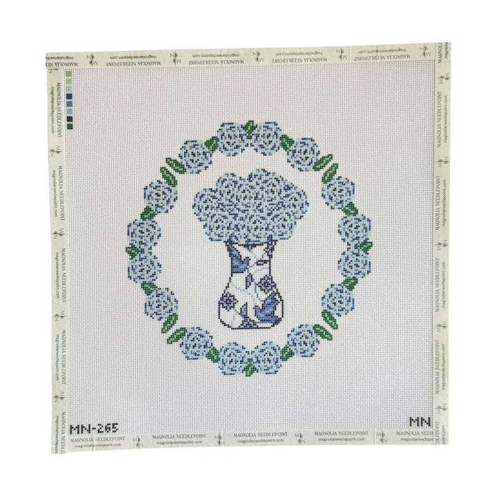 Magnolia Needlepoint - Porcelain Blooms Hydrangea Wreath - Pisgah Needleworks