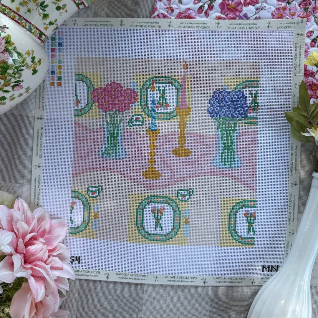 Magnolia Needlepoint - Tea & Tapers Place Setting - Pisgah Needleworks