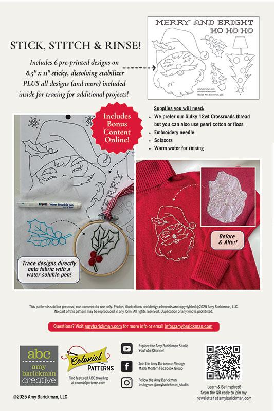 Merry Collection – Jolly Santa Stick & Stitch Embroidery Pattern Set - Pisgah Needleworks