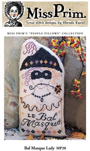 Miss Prim Bal Masque Lady Pillow Cross Stitch Pattern | Printed Pattern - Pisgah Needleworks