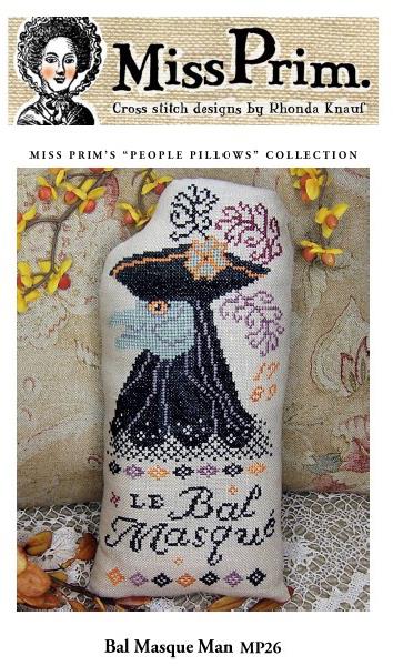 Miss Prim Bal Masque Man Pillow Cross Stitch Pattern | Printed Pattern - Pisgah Needleworks