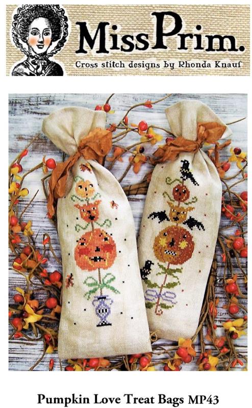 Miss Prim Pumpkin Love Treat Bags Cross Stitch Pattern | Printed Pattern - Pisgah Needleworks