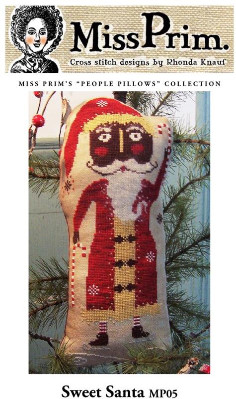 Miss Prim Sweet Santa Pillow Cross Stitch Pattern | Printed Pattern - Pisgah Needleworks