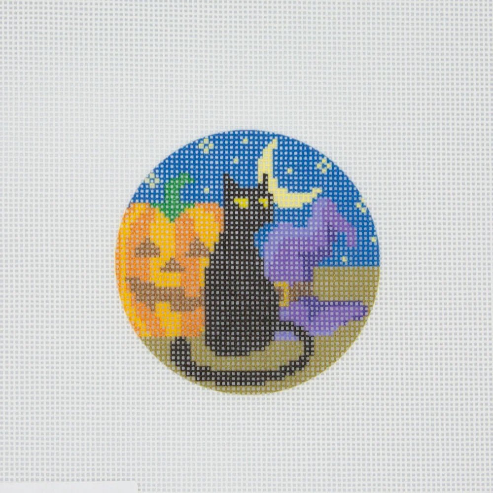 Misty Morrow Halloween Cat Needlepoint Canvas – 18 Mesh - Pisgah Needleworks