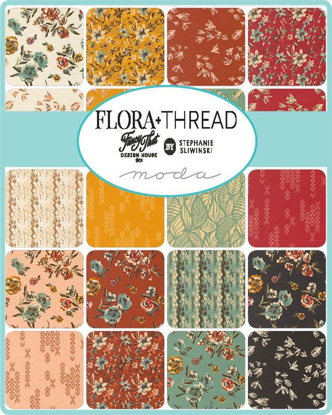 Moda Flora + Thread Mini Charm by Stephanie Sliwinski | 2.5" Fabric Squares - Pisgah Needleworks
