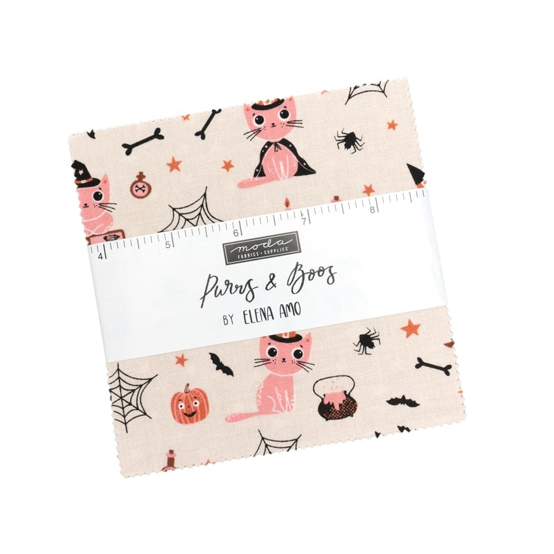 Moda Purrs and Boos Charm Pack 5" Squares – Halloween Fabric by Elena Amo - Pisgah Needleworks