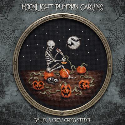 Moonlight Pumpkin Carving Cross Stitch Pattern – Lola Crow Gothic Design - Pisgah Needleworks