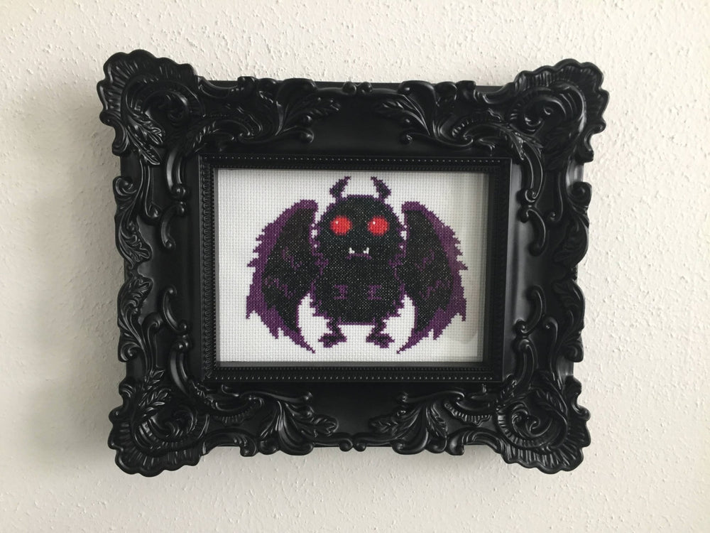 Mothman Cross Stitch Kit – Creepy - Cute Halloween Stitching - Pisgah Needleworks