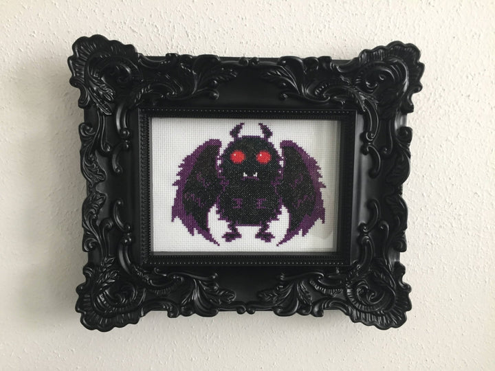 Mothman Cross Stitch Kit – Creepy - Cute Halloween Stitching - Pisgah Needleworks