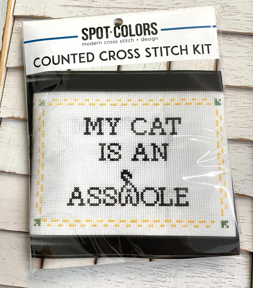 My Cat is an Asshole Cross Stitch Kit – Funny Gift for Cat Lovers (6”) - Pisgah Needleworks