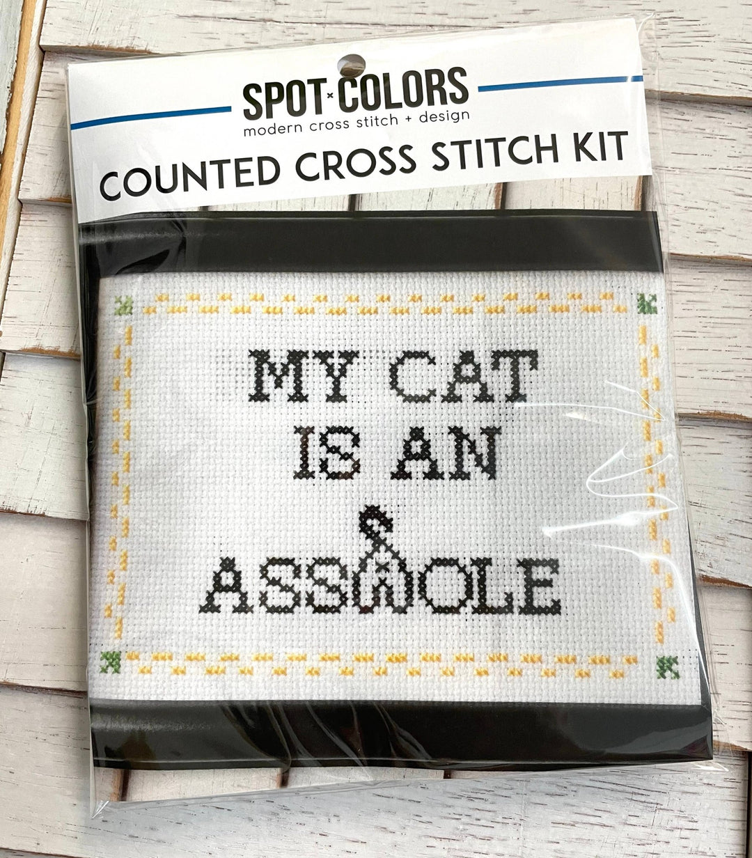 My Cat is an Asshole Cross Stitch Kit – Funny Gift for Cat Lovers (6”) - Pisgah Needleworks