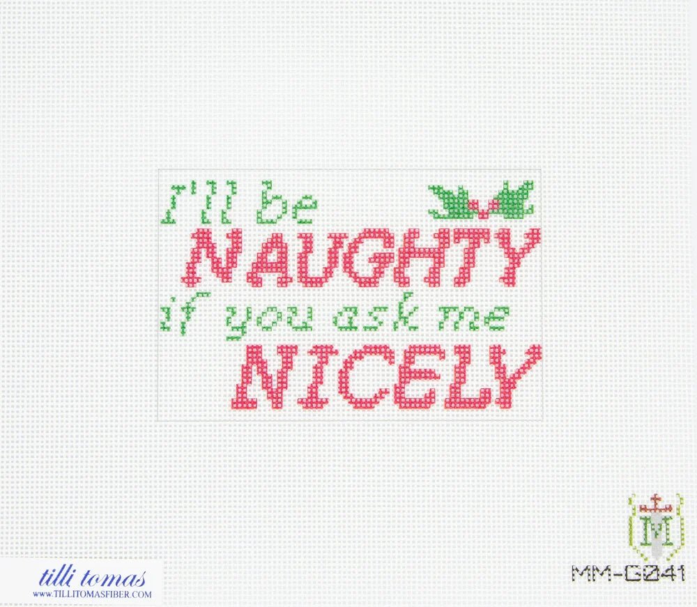 “Naughty” Needlepoint Canvas – 4"x3.5", 18 Mesh by Misty Morrow - Pisgah Needleworks