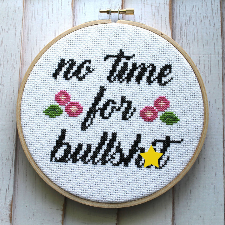 No Time for Bullshit Cross Stitch Kit – Snarky Desk Décor (6”) - Pisgah Needleworks