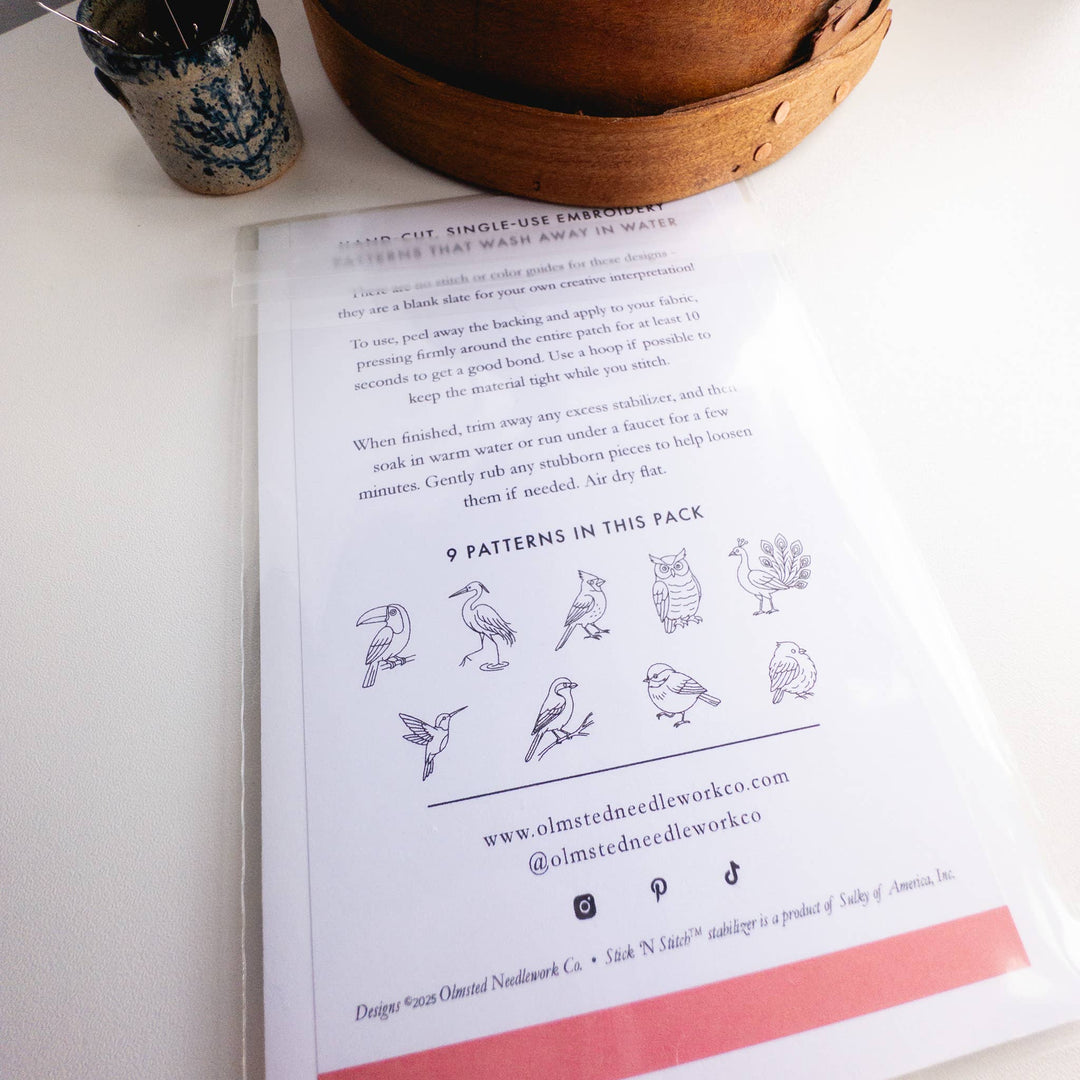 Olmsted Needlework Co. - Bird Embroidery Stick and Stitch Patterns - Pisgah Needleworks