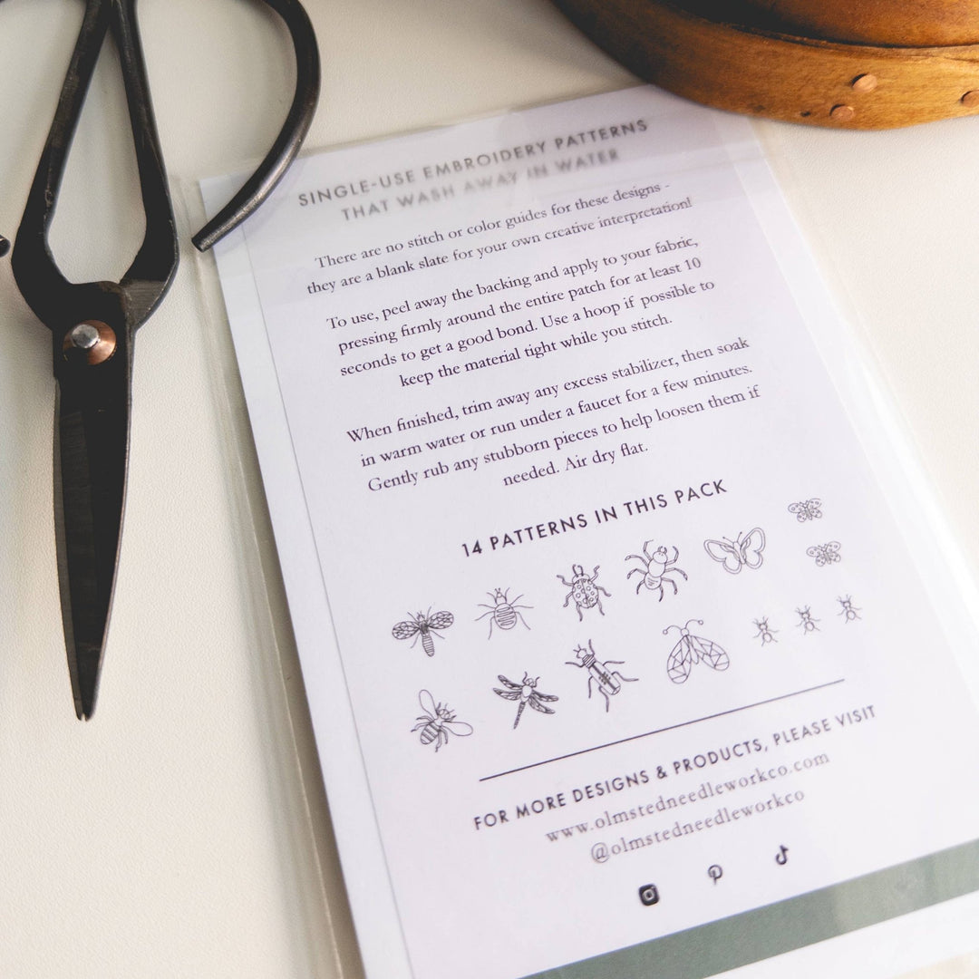 Olmsted Needlework Co. - Insect Stick and Stitch Embroidery Patterns - Pisgah Needleworks