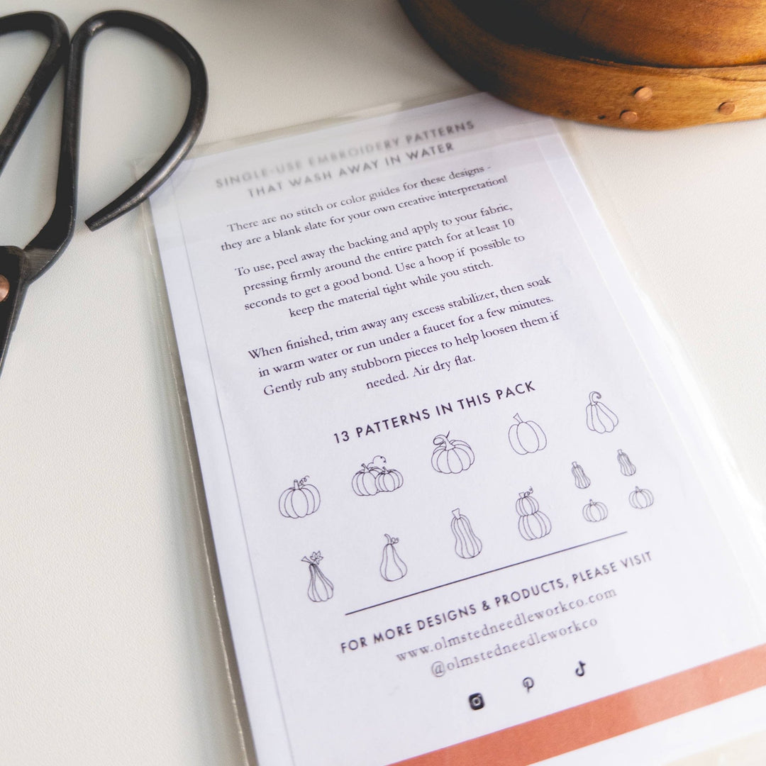 Olmsted Needlework Co. – Stick and Stitch Pumpkin Embroidery Patterns (13 Pack) - Pisgah Needleworks