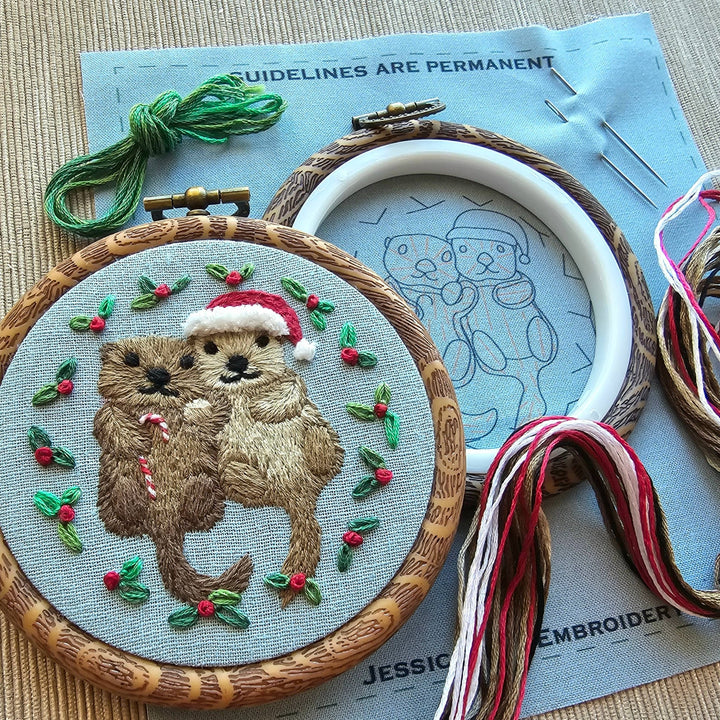 Otterly Adorable Ornament Embroidery Kit by Jessica Long Embroidery - Pisgah Needleworks