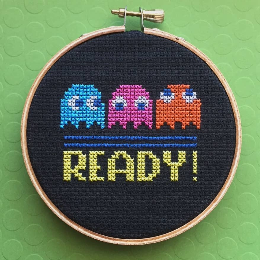 Pac - Man Cross Stitch Kit – Retro Arcade Design with Ghosts - Pisgah Needleworks