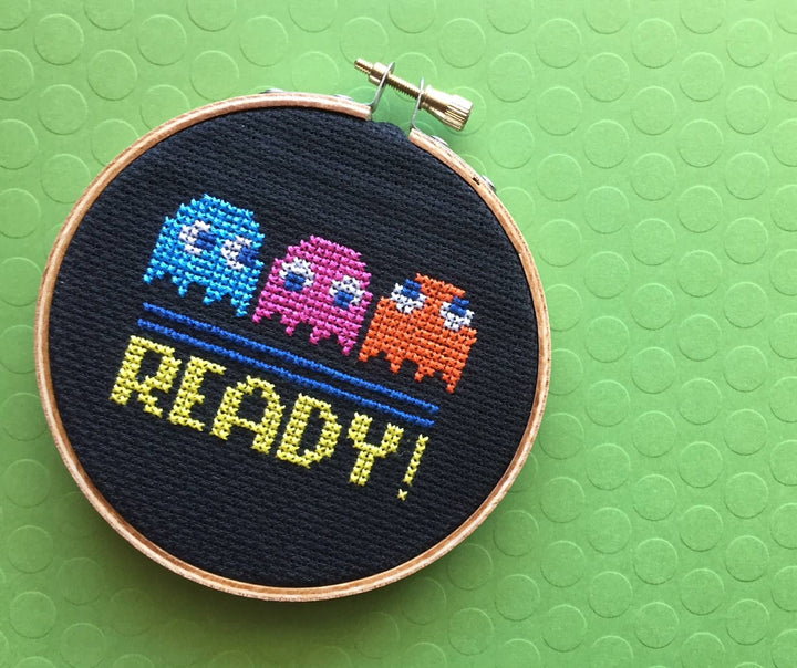 Pac - Man Cross Stitch Kit – Retro Arcade Design with Ghosts - Pisgah Needleworks