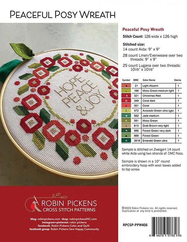 Peaceful Posy Wreath – Cross Stitch Pattern by Robin Pickens - Pisgah Needleworks