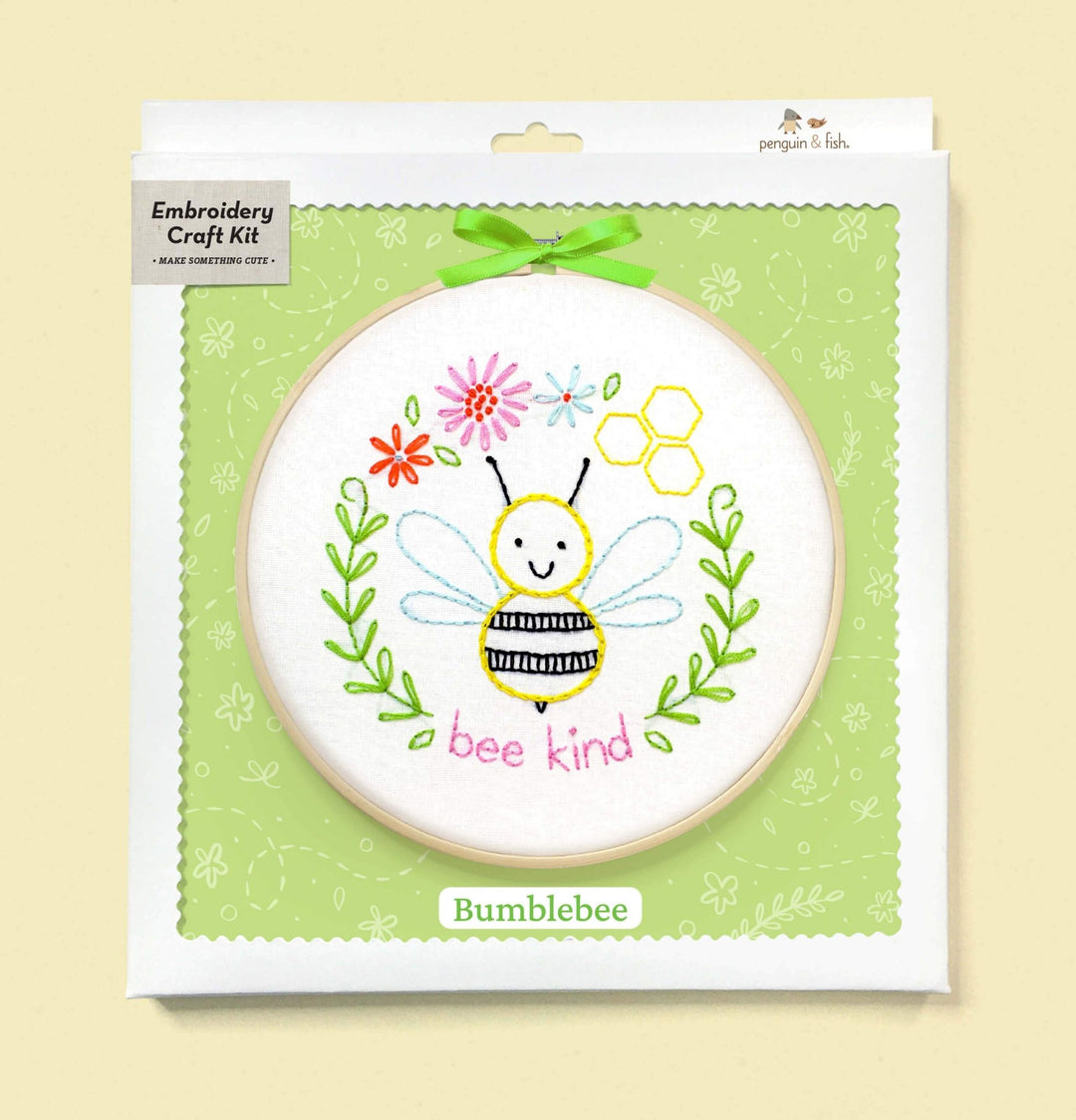 Penguin & Fish – Bumblebee 8" Embroidery Kit (Beginner, Bee Kind) - Pisgah Needleworks