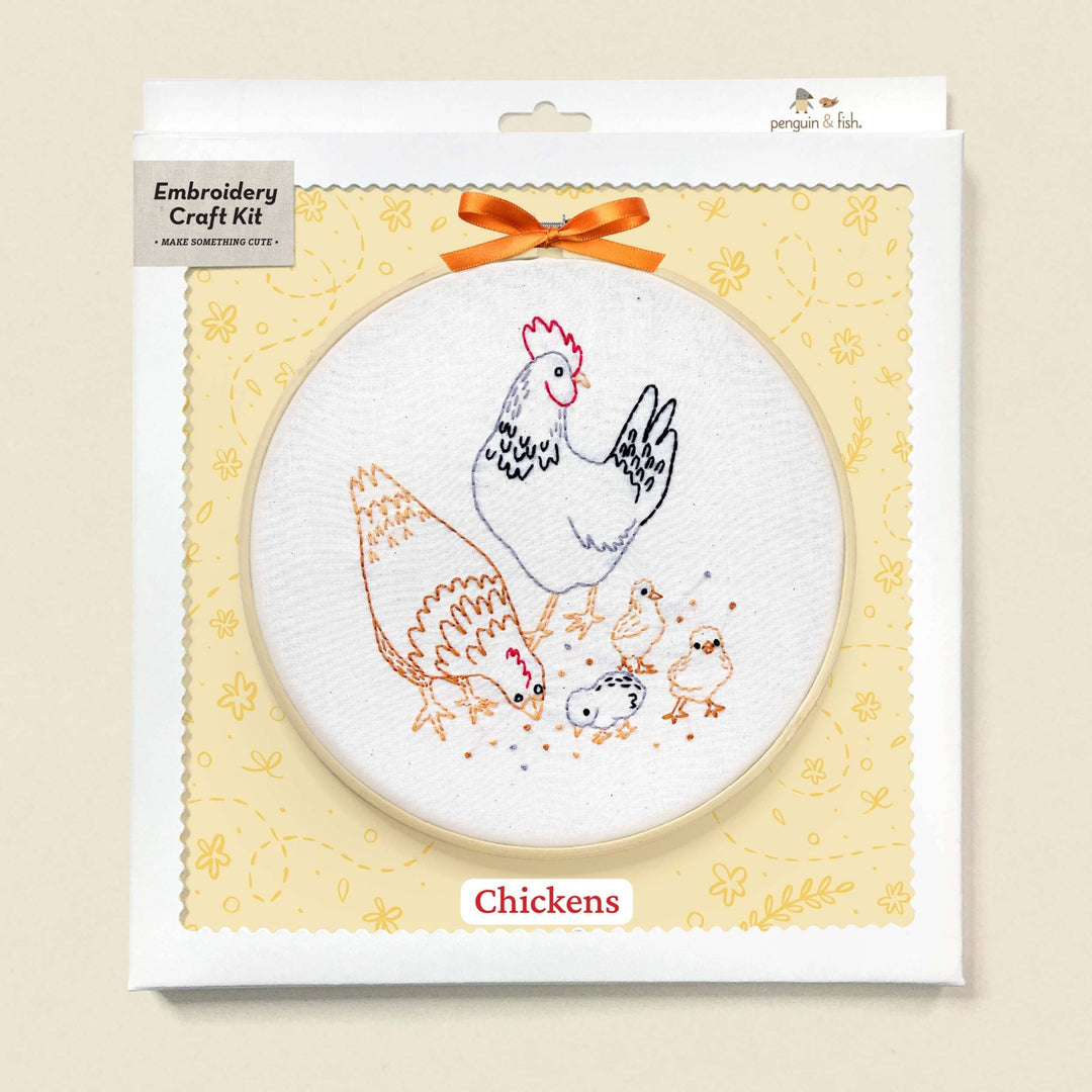 Penguin & Fish – Chickens 8" Embroidery Kit (Beginner - Friendly) - Pisgah Needleworks