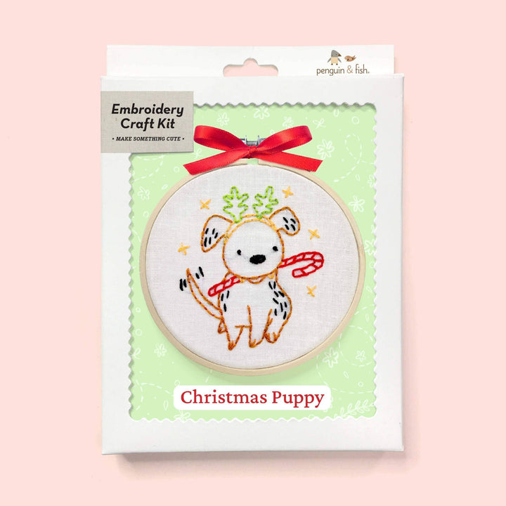 Penguin & Fish – Christmas Puppy 4" Embroidery Kit (Beginner - Friendly) - Pisgah Needleworks