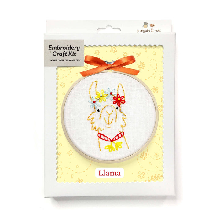 Penguin & Fish – Llama 4" Embroidery Kit (Beginner - Friendly) - Pisgah Needleworks