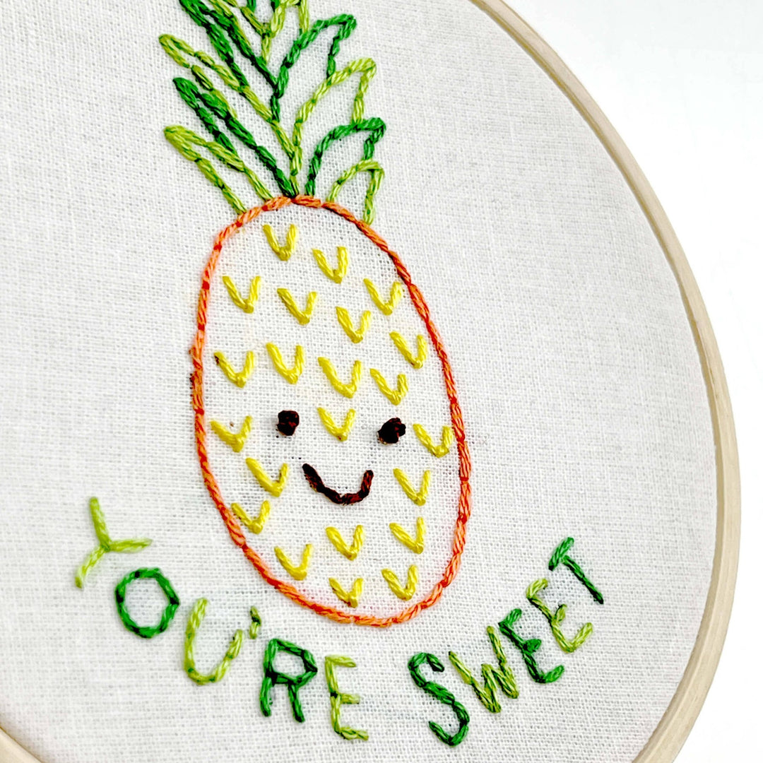 Penguin & Fish – Pineapple Embroidery Kit | 4" Beginner Hand Embroidery Kit - Pisgah Needleworks