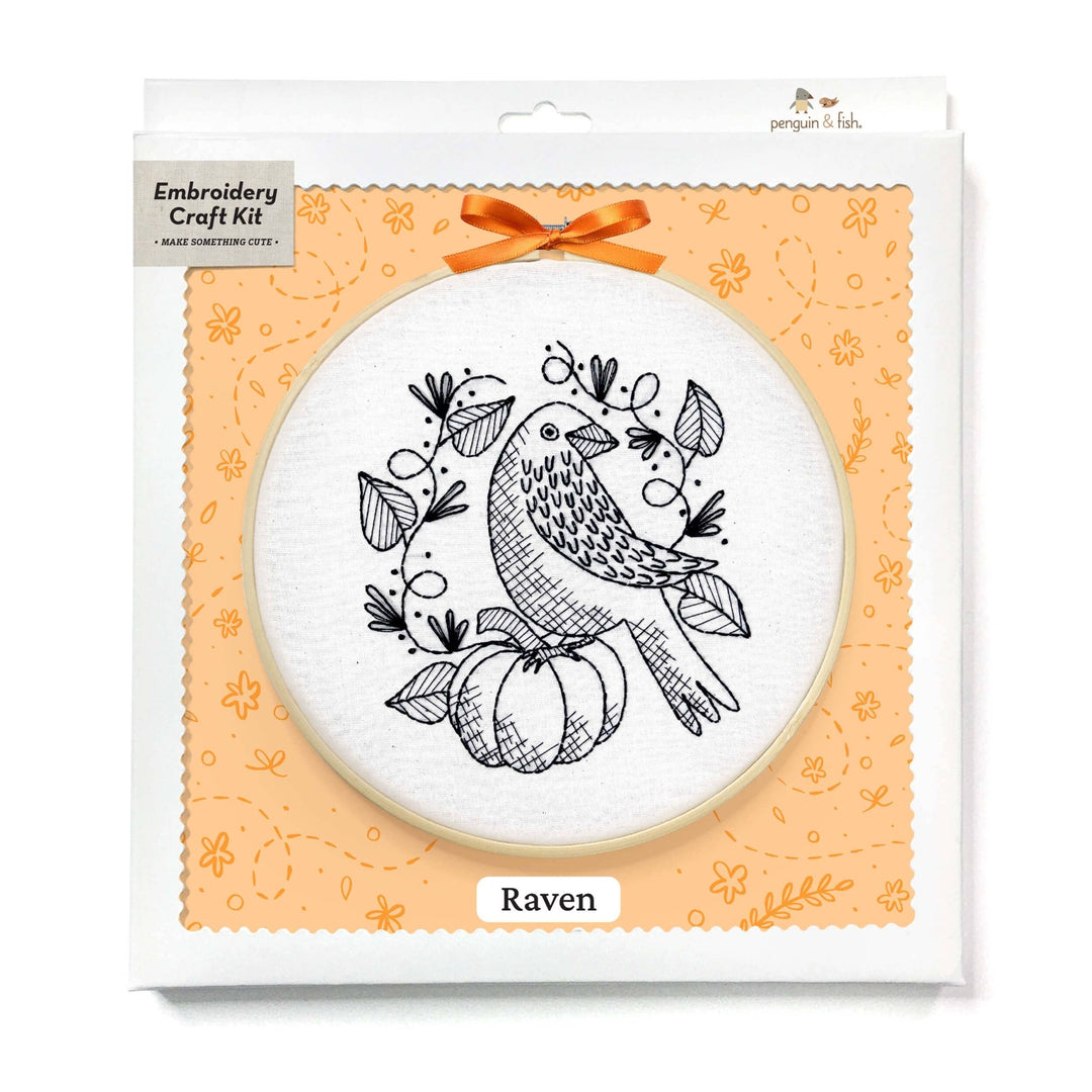 Penguin & Fish – Raven 8" Embroidery Kit (Beginner Fall Design) - Pisgah Needleworks