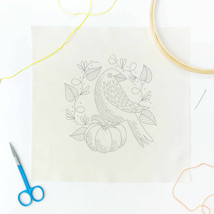 Penguin & Fish – Raven 8" Embroidery Kit (Beginner Fall Design) - Pisgah Needleworks