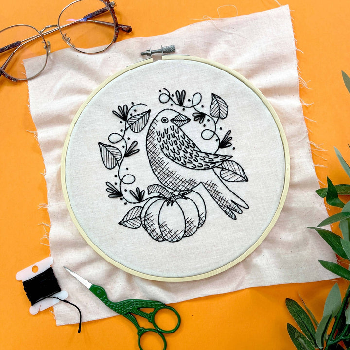 Penguin & Fish – Raven 8" Embroidery Kit (Beginner Fall Design) - Pisgah Needleworks