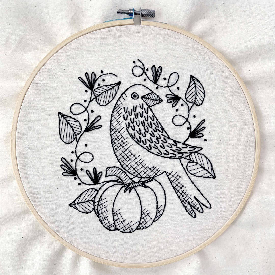 Penguin & Fish – Raven 8" Embroidery Kit (Beginner Fall Design) - Pisgah Needleworks