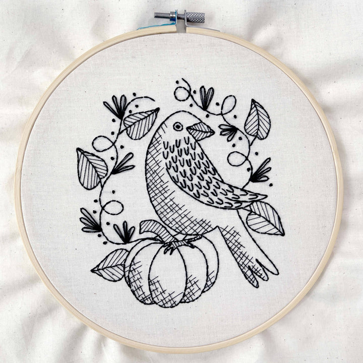 Penguin & Fish – Raven 8" Embroidery Kit (Beginner Fall Design) - Pisgah Needleworks