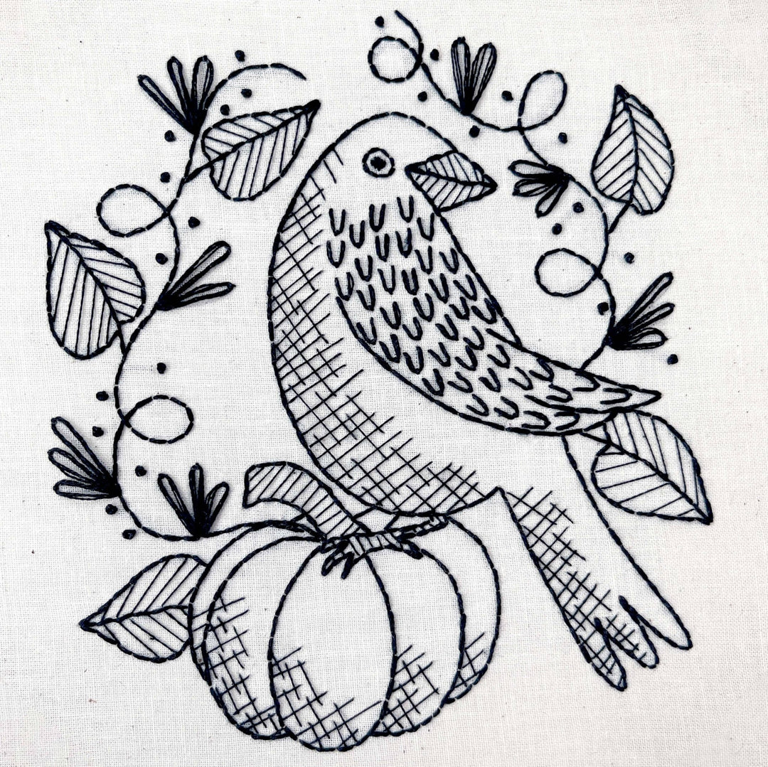 Penguin & Fish – Raven 8" Embroidery Kit (Beginner Fall Design) - Pisgah Needleworks