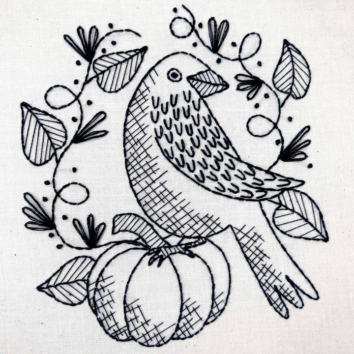 Penguin & Fish – Raven 8" Embroidery Kit (Beginner Fall Design) - Pisgah Needleworks