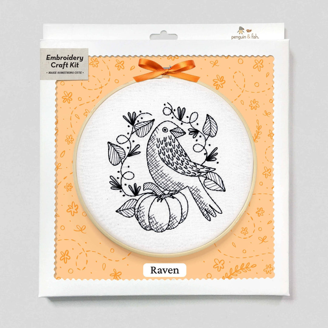 Penguin & Fish – Raven 8" Embroidery Kit (Beginner Fall Design) - Pisgah Needleworks