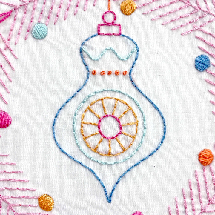 Penguin & Fish – Retro Wreath 8" Embroidery Kit (Beginner - Friendly) - Pisgah Needleworks