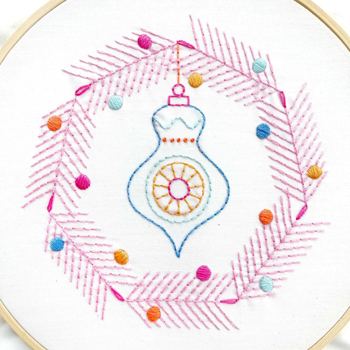 Penguin & Fish – Retro Wreath 8" Embroidery Kit (Beginner - Friendly) - Pisgah Needleworks