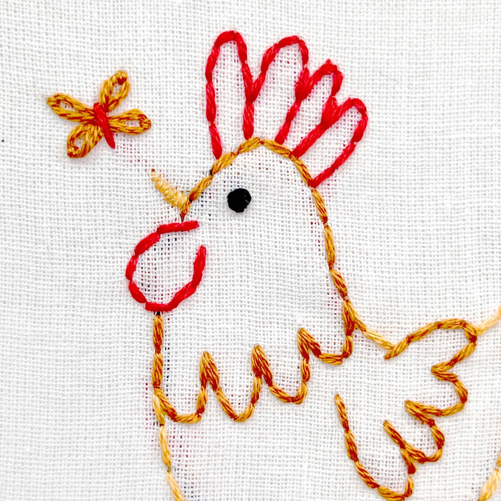 Penguin & Fish – Rooster 4" Embroidery Kit (Beginner Farm Animal) - Pisgah Needleworks