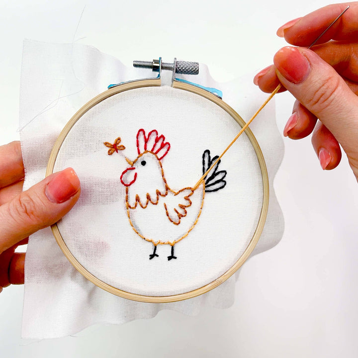 Penguin & Fish – Rooster 4" Embroidery Kit (Beginner Farm Animal) - Pisgah Needleworks